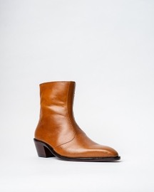 Cowboy Ankle Boots With a Square Pointed Toe and Trapezoid Heel, Featuring a Side Zip Closure