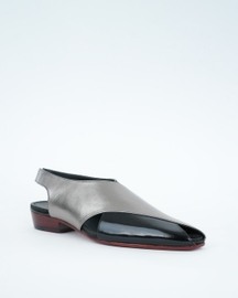 Classic Metallic Silver and Black Criss-cross Strap Velcro Sandal
