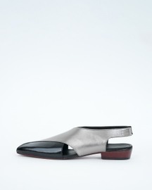 Classic Metallic Silver and Black Criss-cross Strap Velcro Sandal