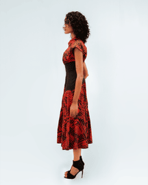 Florix Print Basque Tiered Dress