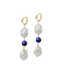 Deux Pearl Lapis Drop Earrings