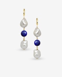 Deux Pearl Lapis Drop Earrings