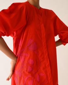 Mono Crimson Bubble Sleeve Aline Short Appliqué Dress
