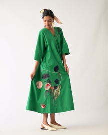 Emerald Mayflower Appliqué Dress
