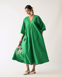 Emerald Mayflower Appliqué Dress
