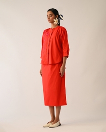 Mono Crimson Appliqué Skirt Set
