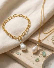 Baroque Pearl Charm with Blue Topaz Accent