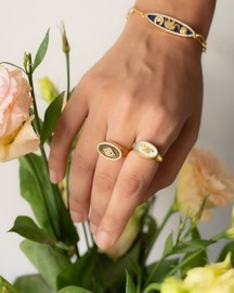 Evil Eye Tiger Eye Stuuded Signet Ring