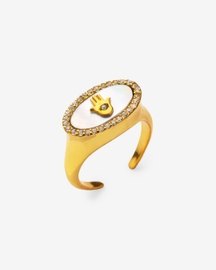 Hamsa Black Mother Of Pearl Studded Ring
