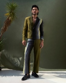 Pleated Blade Green Ombré Suit