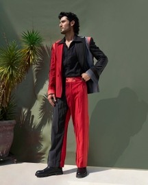 Pleated Red Inferno Ombré Suit