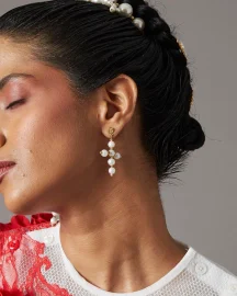 Mini Cross Pearl Earrings