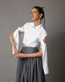 Tie-Up Sleeves Cropped  Shirt