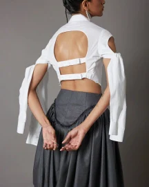 Tie-Up Sleeves Cropped  Shirt