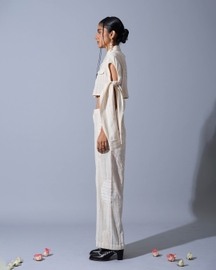 Cropped Tie-Up Sleeves Shirt in Linen