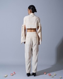 Cropped Tie-Up Sleeves Shirt in Linen