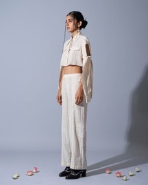 Cropped Tie-Up Sleeves Shirt in Linen