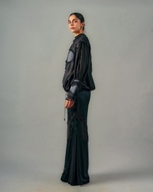 Cross Gathered Top & Sheer Insert Godet Trouser Set