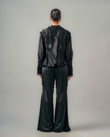 Cross Gathered Top & Sheer Insert Godet Trouser Set
