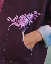 Plum Linen Unisex Embroidered Open Jacket