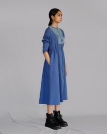Blue Knitted Panel Long Dress
