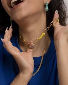 Yellow Grey Blob Necklace