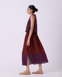 Fuwari Brown Colourblocked Handwoven Midi Skirt