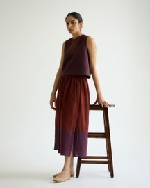 Fuwari Brown Colourblocked Handwoven Midi Skirt