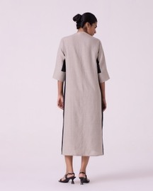 Kaku Beige Linen Panelled Midi Dress