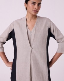 Kaku Beige Linen Panelled Midi Dress
