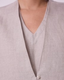 Kaku Beige Linen Panelled Midi Dress