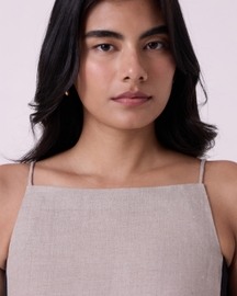 Kei Beige Linen Panelled Midi Dress