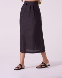 Sandra Charcoal Linen Midi Skirt