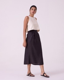 Sandra Charcoal Linen Midi Skirt