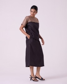 Sandra Charcoal Linen Midi Skirt