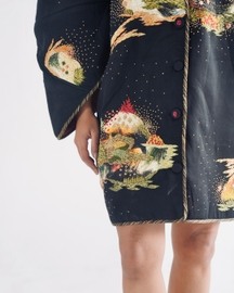 Soot Black Puffer Embroidered Jacket