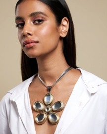 Gold & Silver Polki Flower Necklace