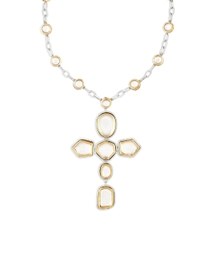 Gold & Silver Polki Cross Necklace