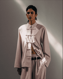 Mandarin Collar Linen Overshirt