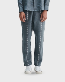Slate Linen Embroidered Men's Tapered Lounge Pants