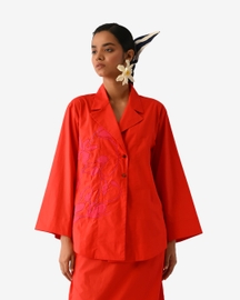 Mono Crimson Psyflora Appliqué Top