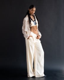 Butter Cream Organza Shirt With Pants