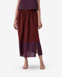 Fuwari Brown Colourblocked Handwoven Midi Skirt