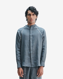 Slate Linen Embroidered Men's Raglan Shirt