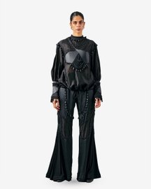 Cross Gathered Top & Sheer Insert Godet Trouser Set