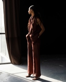 Merlot Vest With Organza Pants