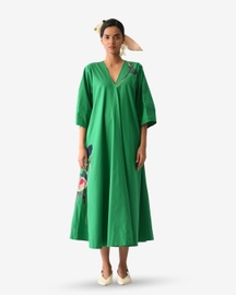 Emerald Mayflower Appliqué Dress