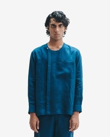 Indigo Linen Men's Side Placket Shirt