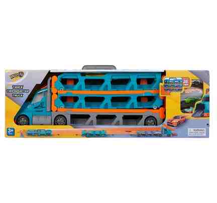 Ralleyz | Ralleyz 3 Level Track Trasnporter Truck Set with 4 Die-cast Vehicles for kids 3Y+