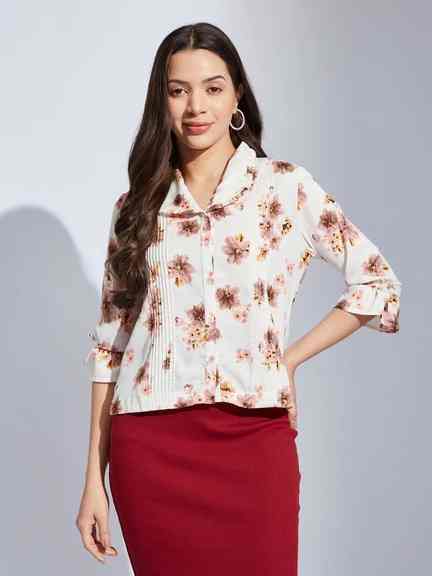 Latin Quarters | Latin Quarters Women Ivory 3/4 Sleeve Printed Blouse Top